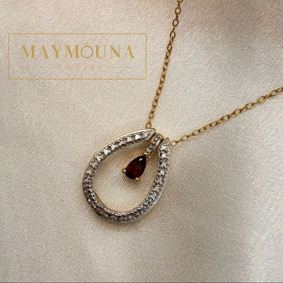 14k Yellow Gold 5 Gemstone Tear Drop Necklace - Picture 3 of 10